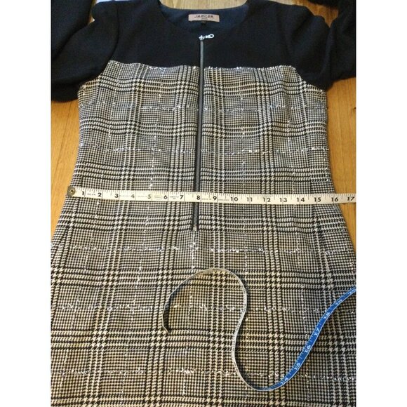 Jaeger London Womens Wool Blend Houndstooth Sheath Dress Size 6 Black & White Me - Picture 9 of 10